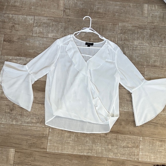 BCX White Ruffle Blouse with Flared Sleeves - Picture 1 of 4